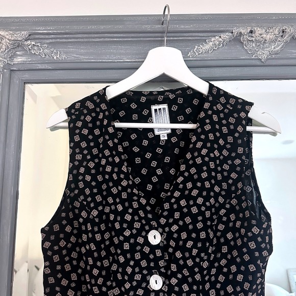 Vintage 90s HI Studio Floral Mother of Pearl Button Front Waist Tie Back Vest S - Picture 2 of 8